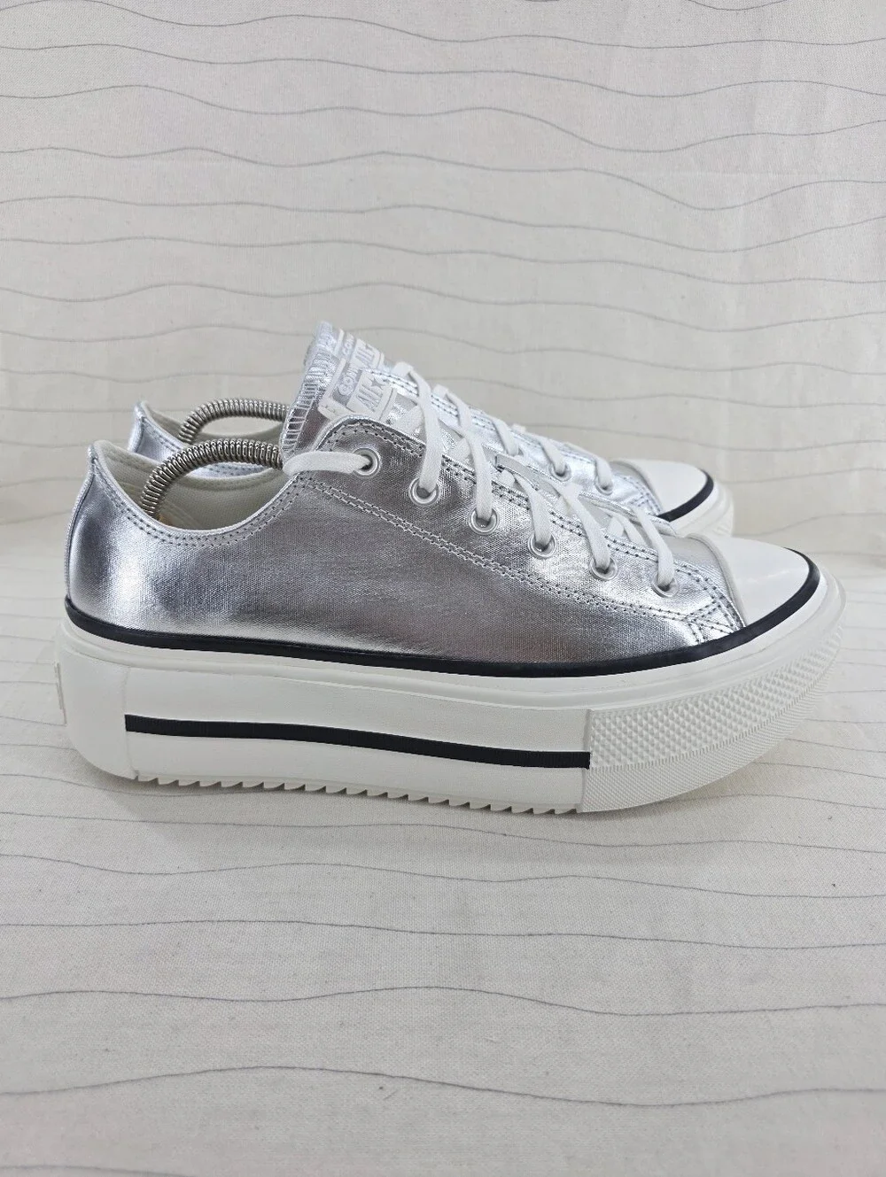 Converse Womens All Star Lift Double Stack Silver Metallic Platform Shoes Sz 12